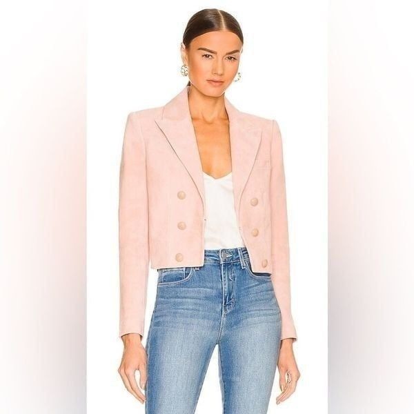 L’agence Inez Cropped Blazer Suede Dusty Pink Jacket Size 2