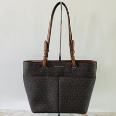 MICHAEL KORS Bedford Brown Acorn Leather Medium Top Zip Pocket Tote
