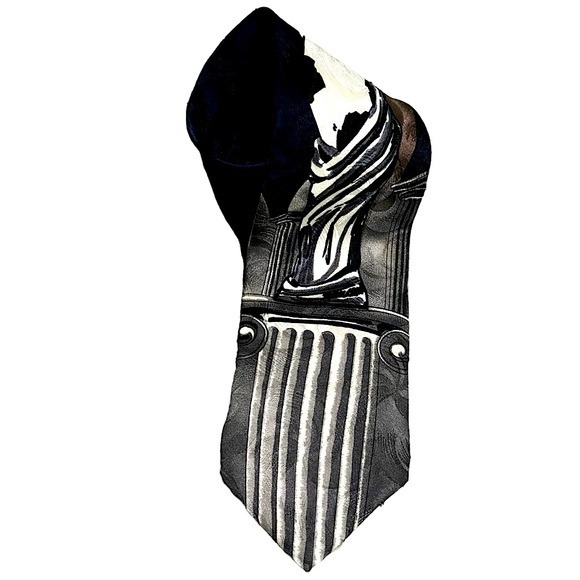 Henry Grethel Silk Necktie Venus di Moolo Gray Black Navy & White Funny Cow Tie