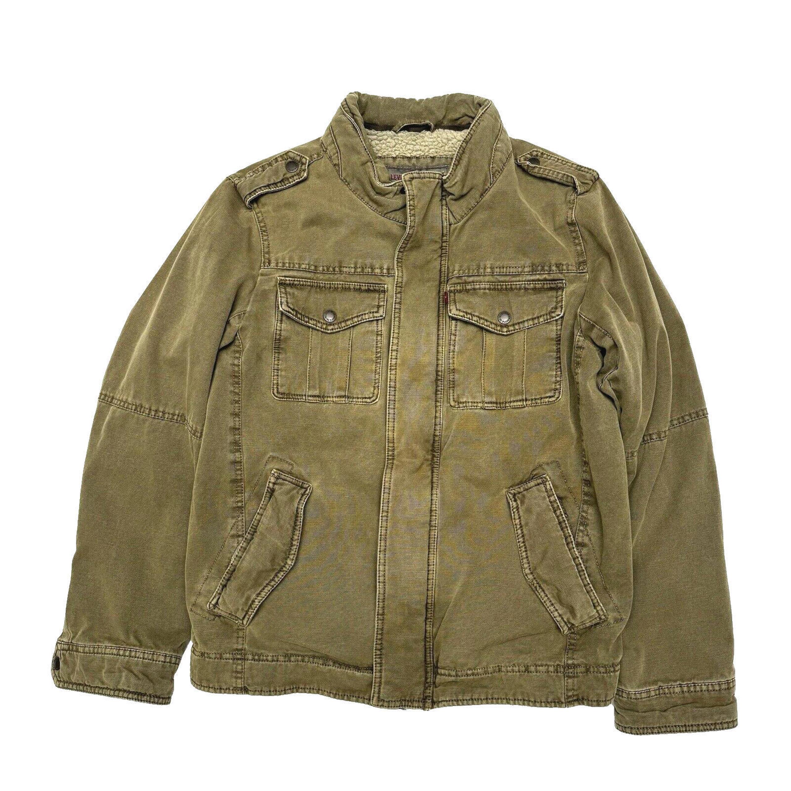 Levi's Men's Small Brown Tan Khaki Washed Sherpa Lined Trucker Denim Jacket