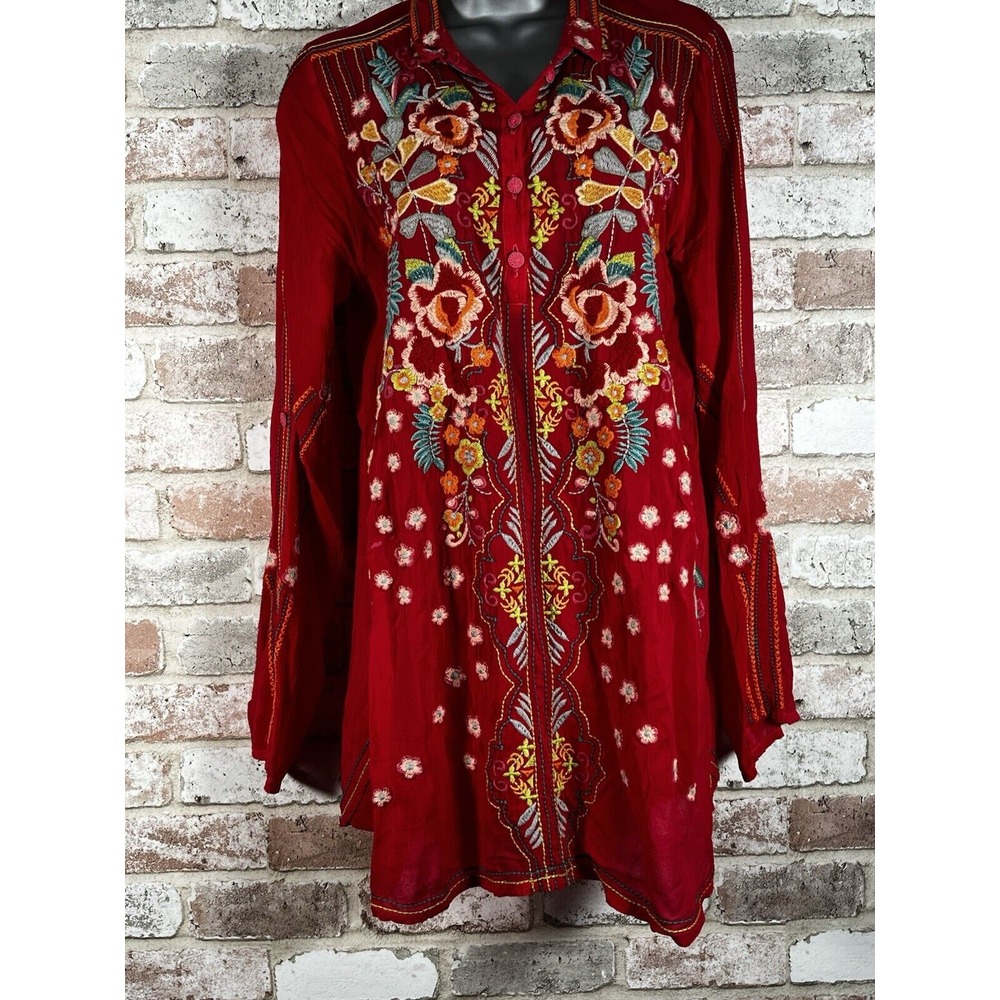 JOHNNY WAS Embroidered Blouse Top Tunic XS- 298