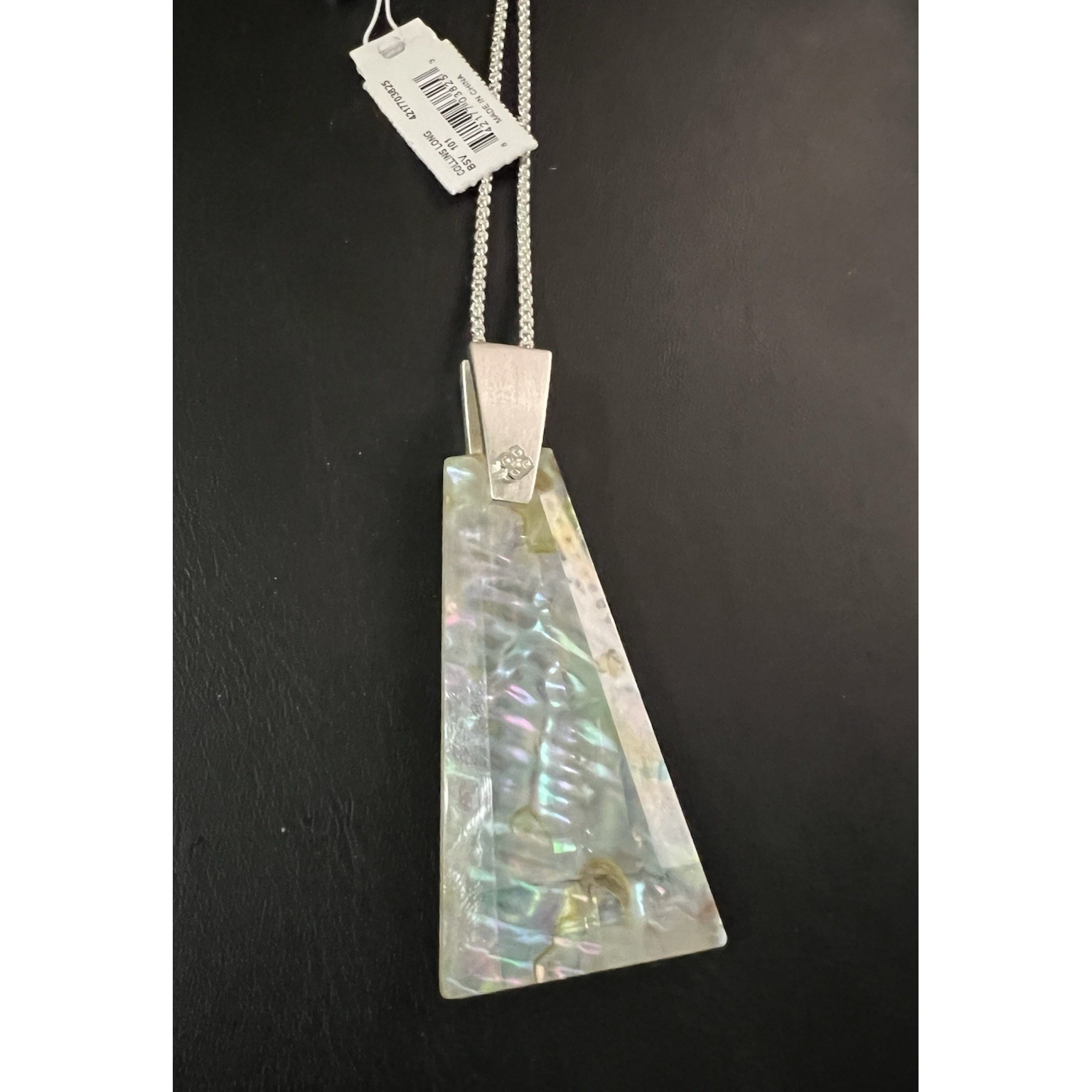 Kendra Scott Collins Bright silver tone white abalone long pendant Necklace
