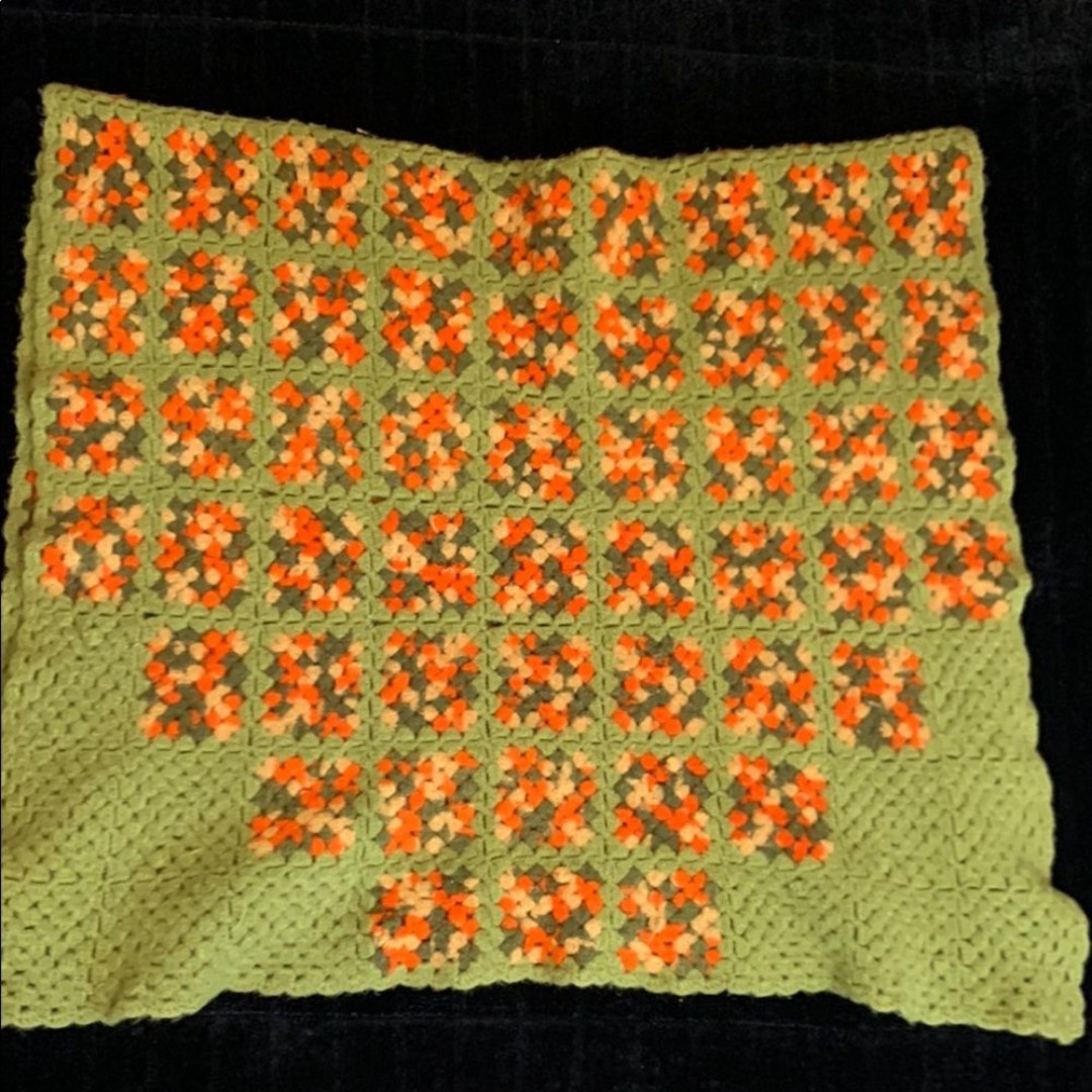 Vintage Crochet Blanket with Green and Orange Granny Squares