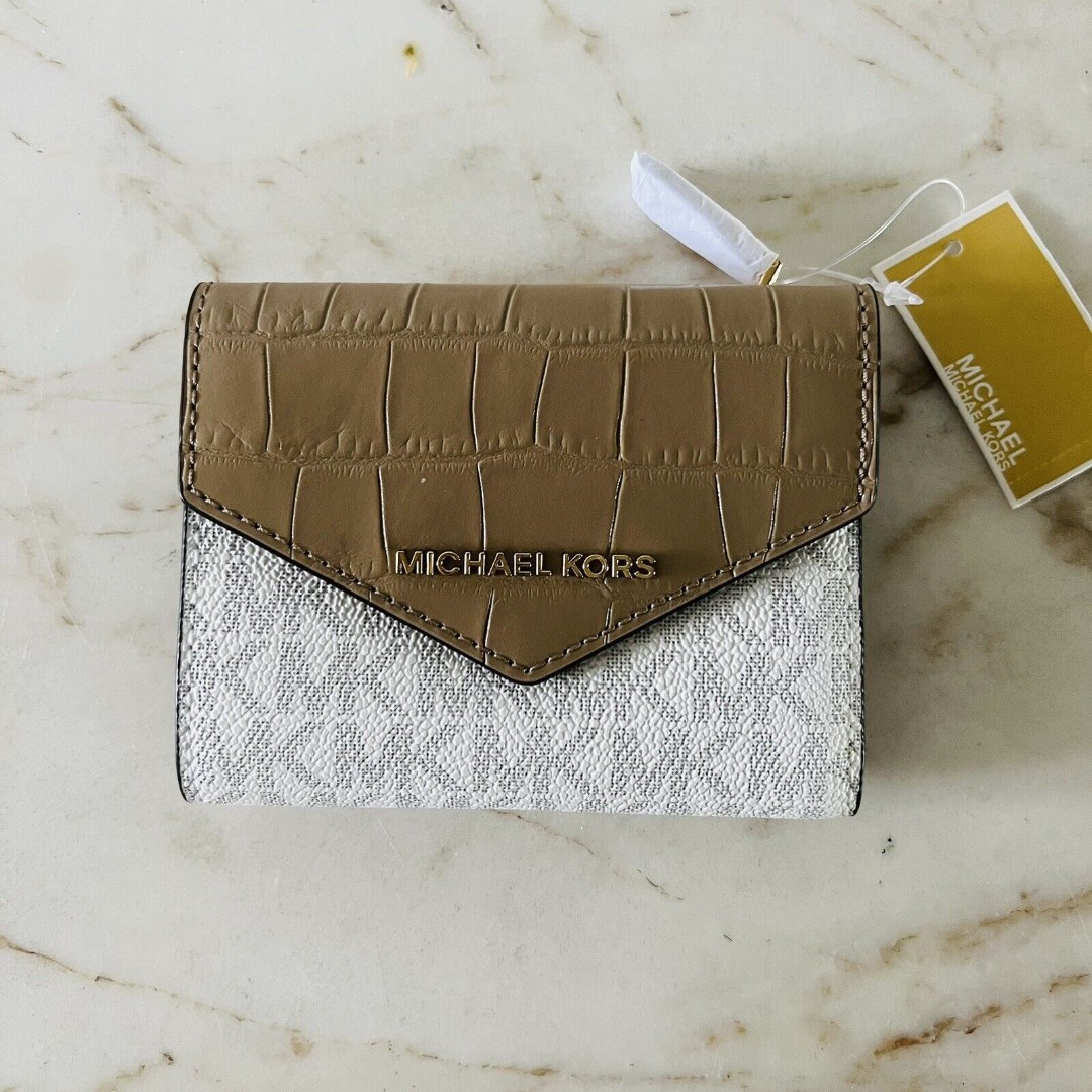 MICHAEL KORS Jet Set Truffle Logo Leather Medium Tri-Fold Card Wallet