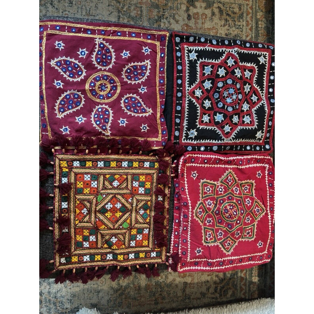 Lot Of 6 UNBRANDED Vintage Indian Middle Eastern Hand Embroidered Pillow Cases
