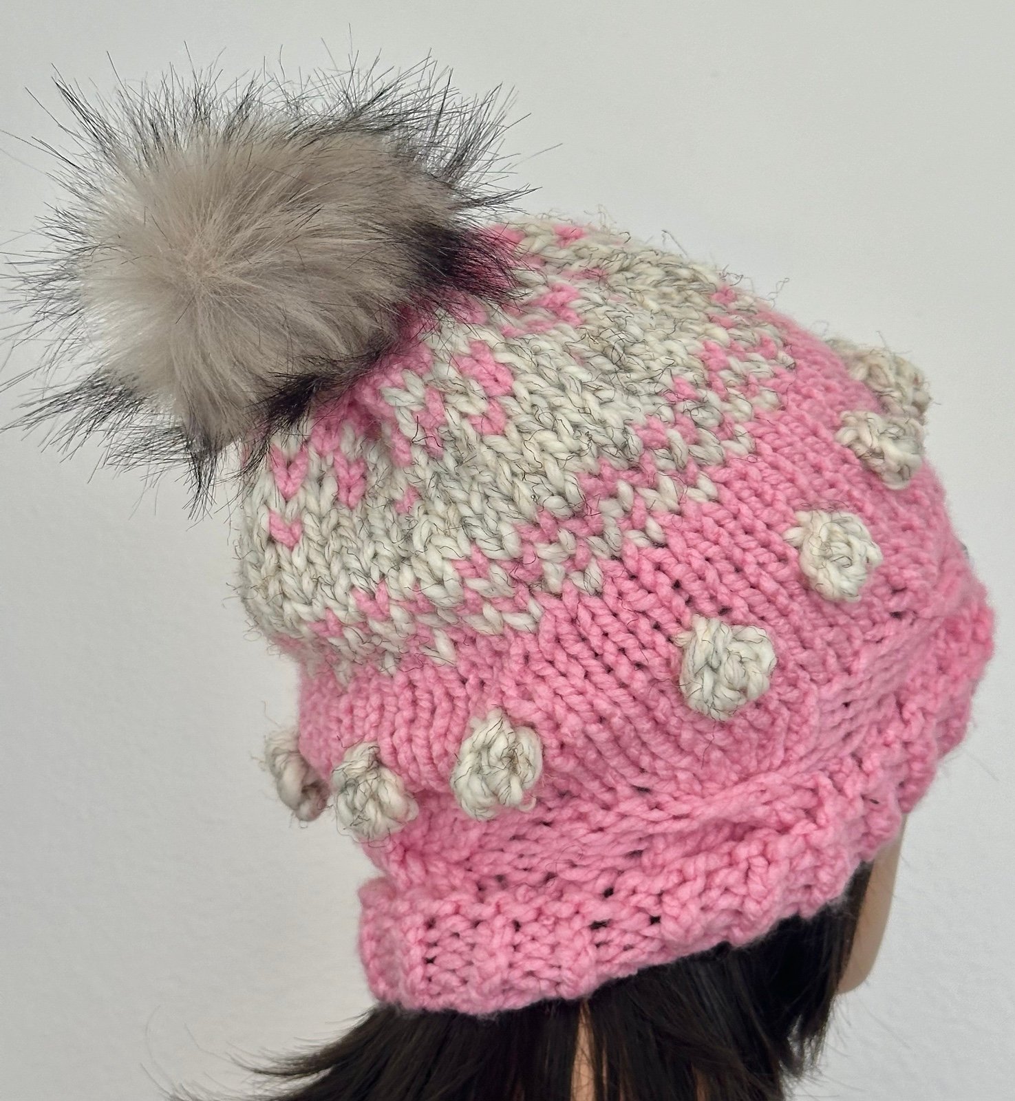 Hand Knits 2 Love Beanie Hat Cap Faux Fur Pom Pom Snow Balls Designer