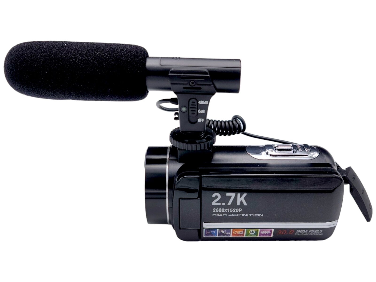 Camera Black High Definition 2.7K HD Camcorder with Mic, Remote Control