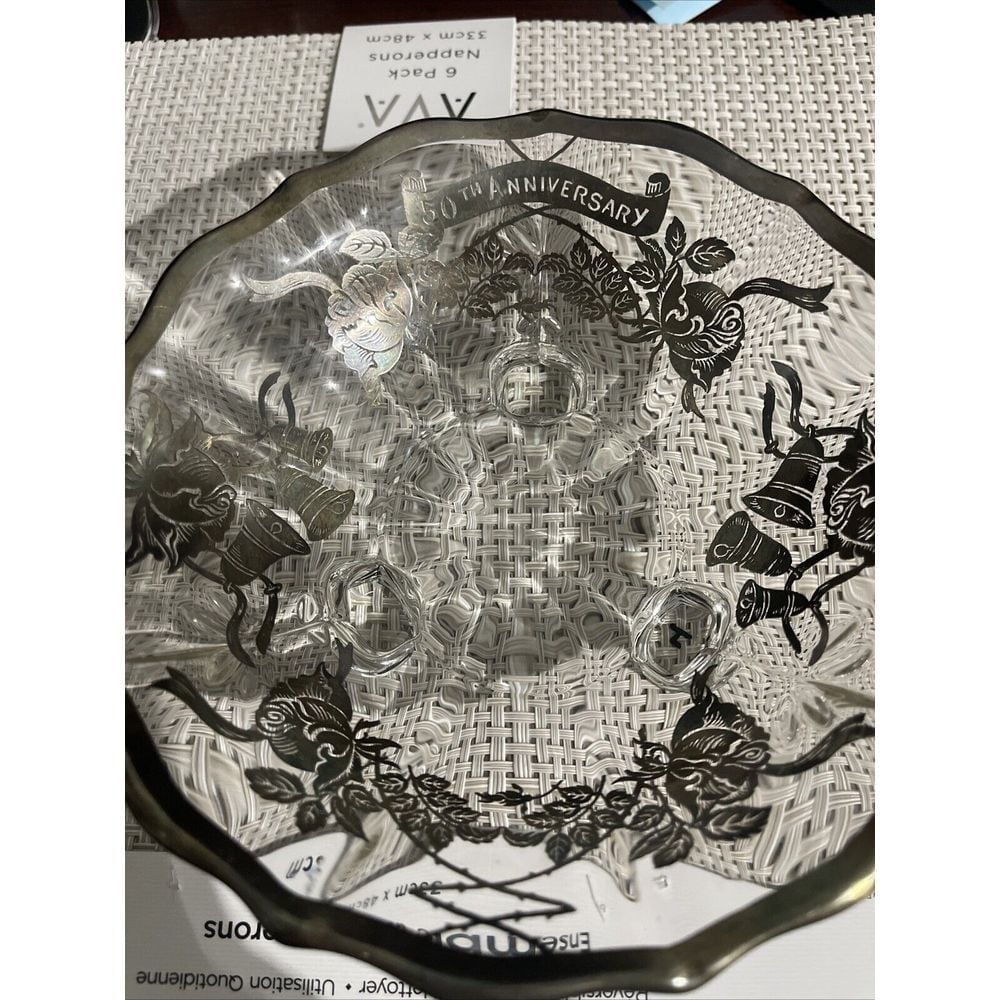 50th Anniversary Silver Lettering Bells Glass Candy Bowl New