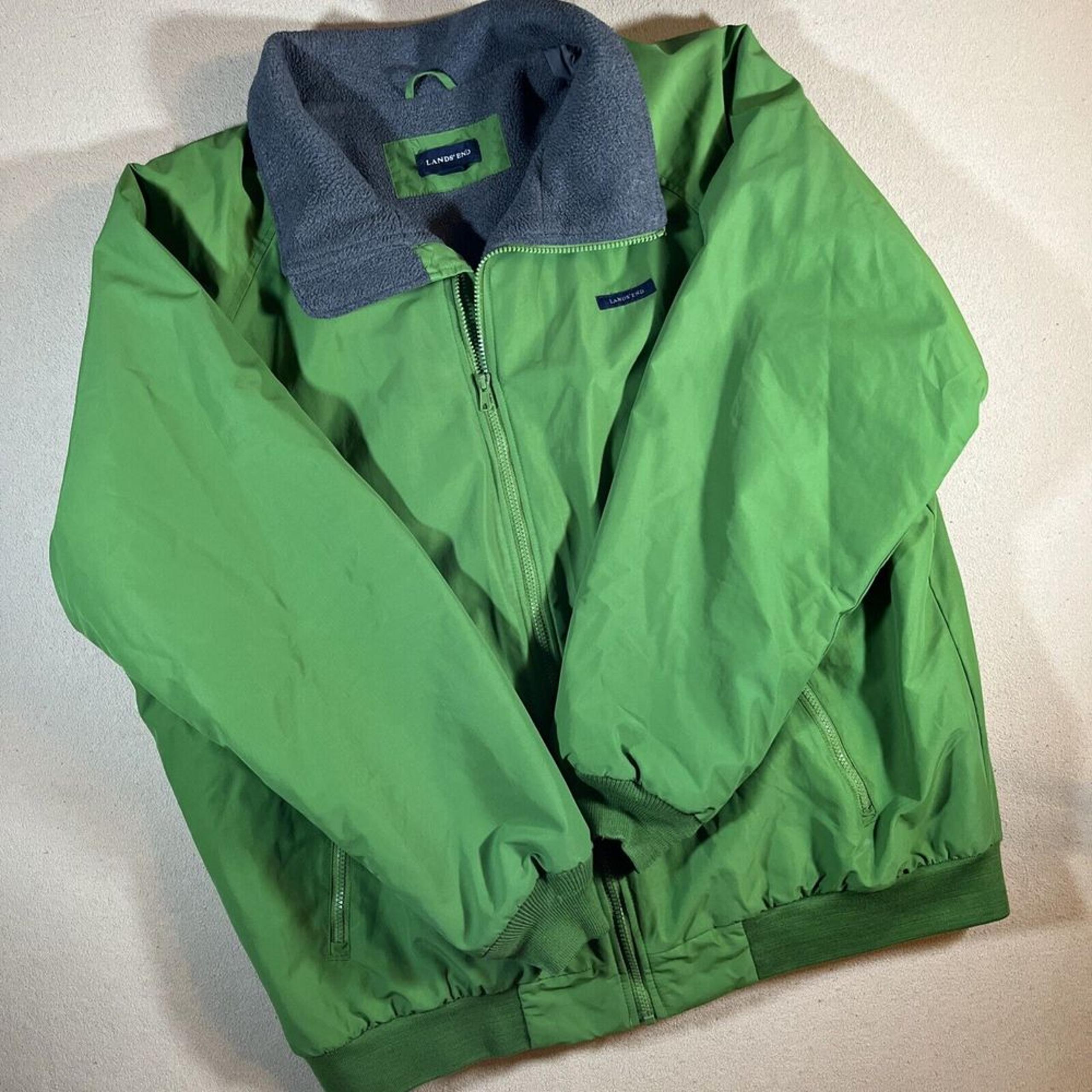 Vintage Lands End The Squall Jacket Mens Sz XL Fleece Lining Green Full Zip
