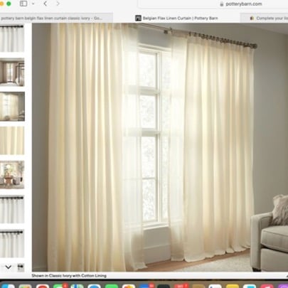 Pottery Barn Belgian Flax Linen Curtain Classic Ivory 50 x 108 two