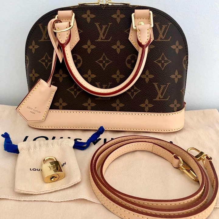 Alma BB Monogram Crossbody Tote Leather Satchel Handbag Brown
