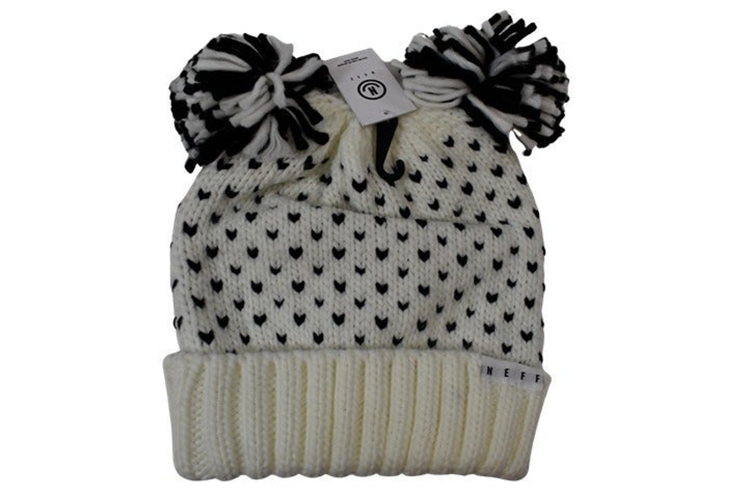 Neff Womens Black/White Pom Ears Kay Beanie Hat New with tags