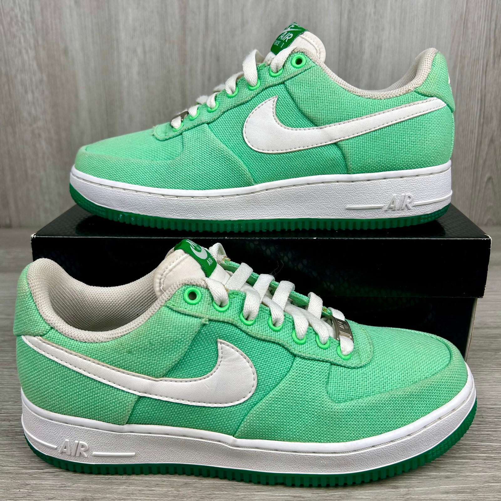Nike Air Force 1 Low Canvas Tourmaline White Green Glow 318636-311 Sz 9 Vintage