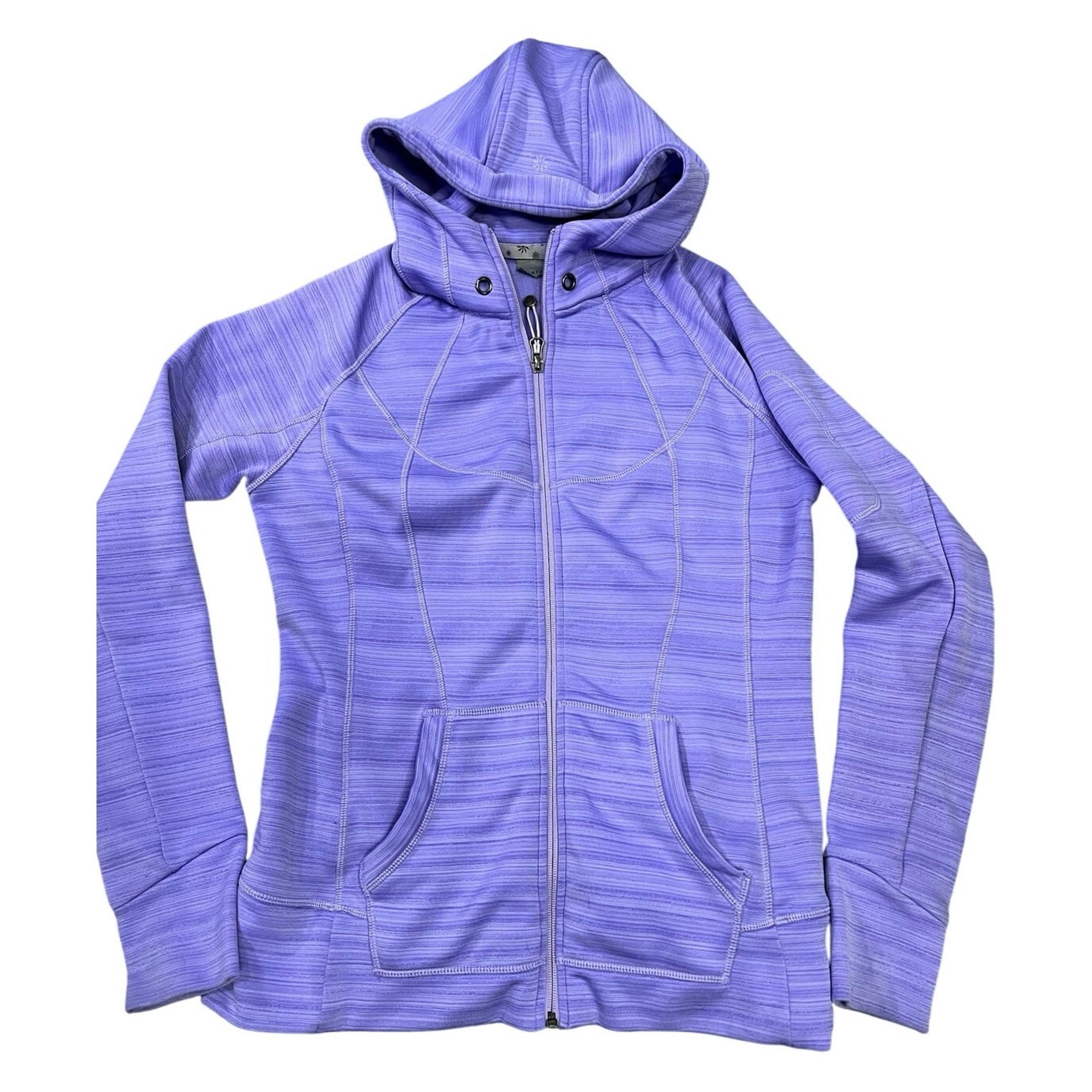 Athleta Striped Strength Hoodie, Full Zip Purple Activewear Jacket, Women’s S