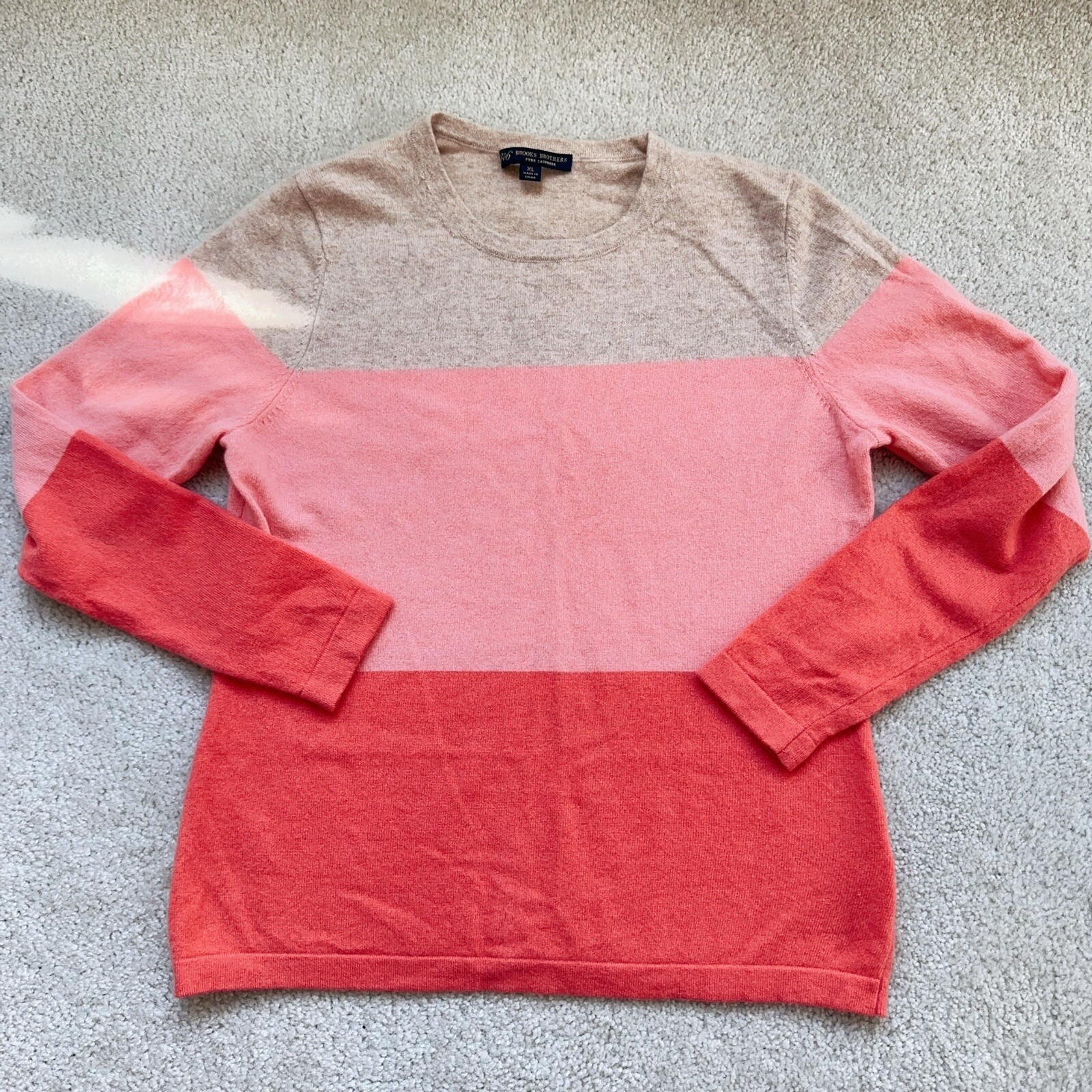 Brook Brothers 346 Women Pure Cashmere Pink & Tan Sweater Size XL