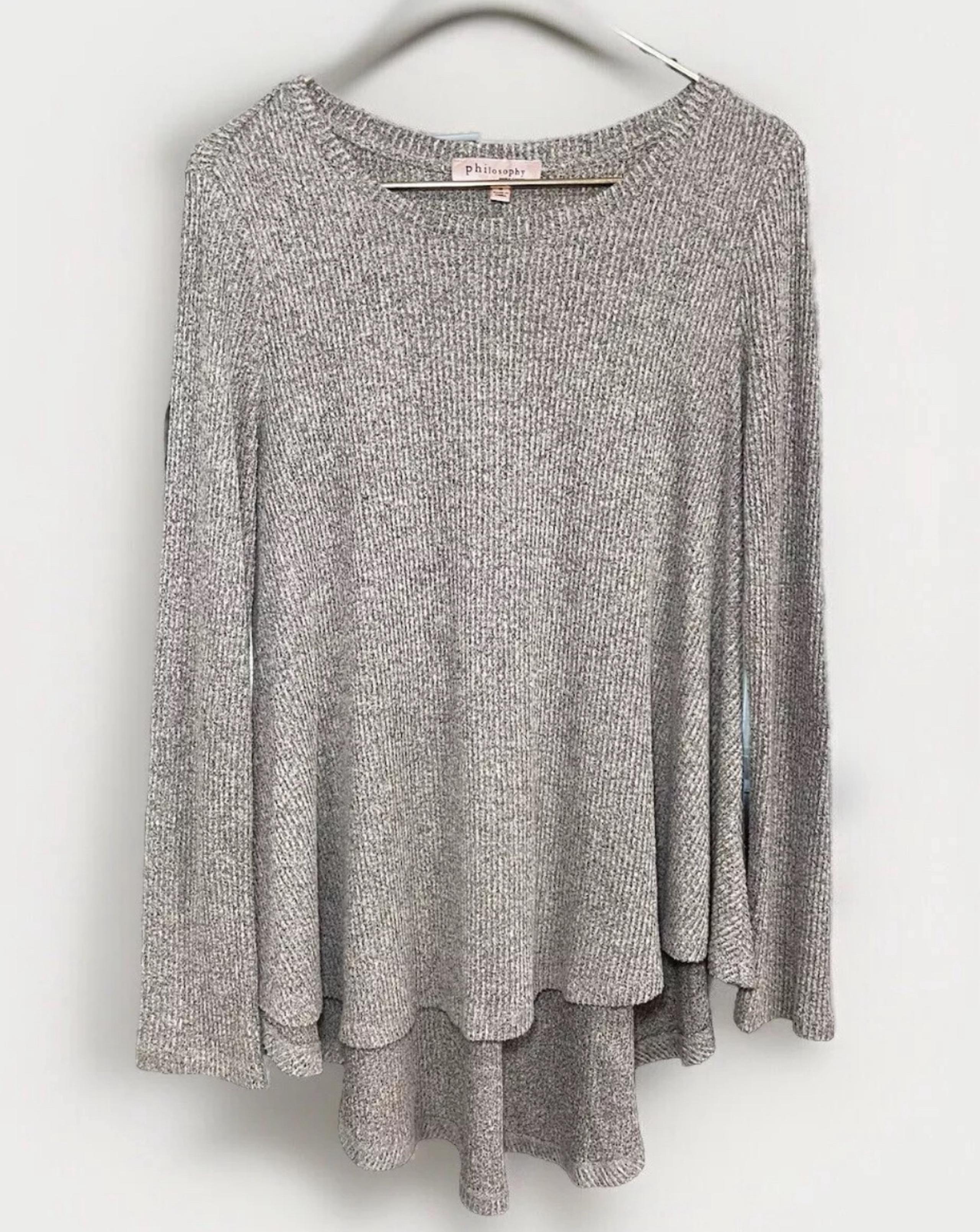 Philosophy Tan Sweater Scoop Neck Long Sleeve Pleated Long Back Size S