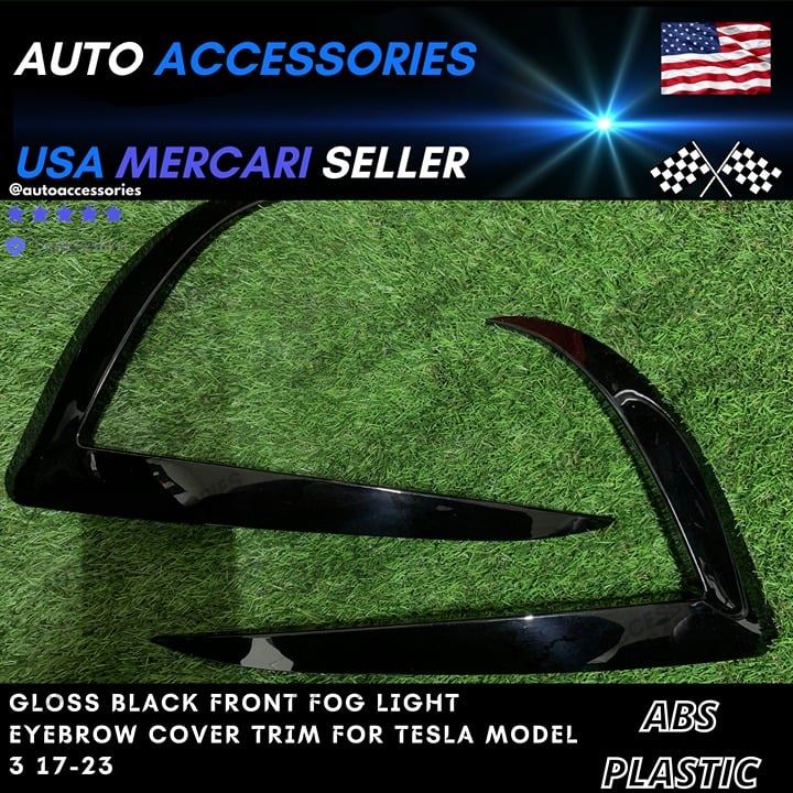 Gloss Black Front Fog Light Eyebrow Cover Trim For Tesla Model 3 17-23 New