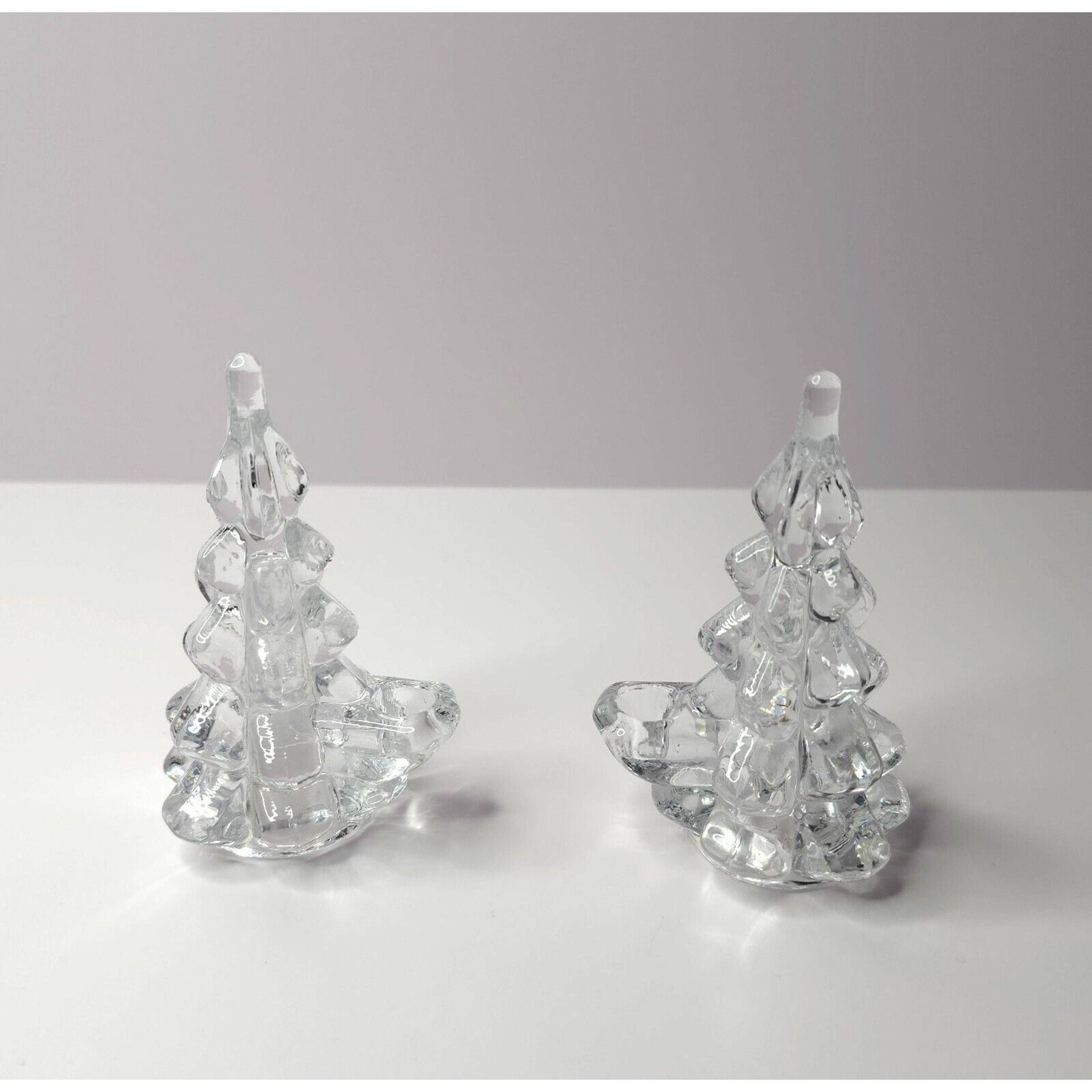 Set of 2 Vintage Biedermann Glass Christmas Tree Candle Holders 4”
