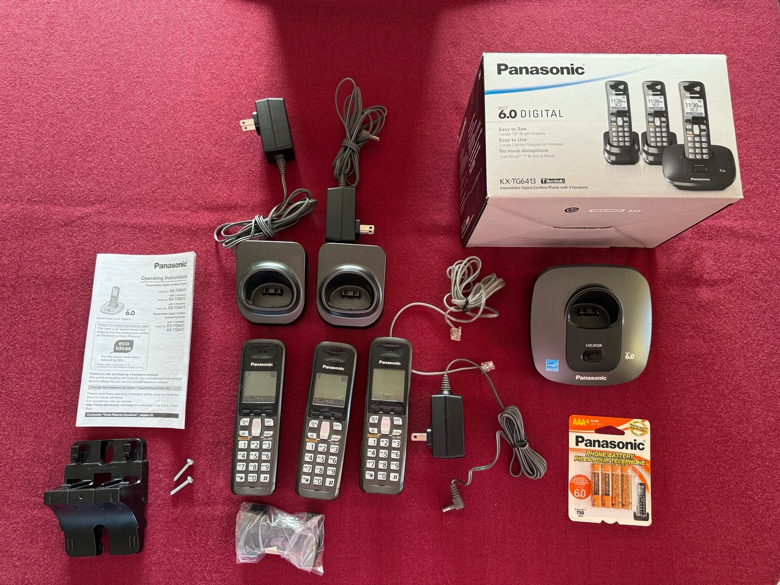 Panasonic KX-TG6413 Expandable Digital Cordless Phone With 3 Handsets Black
