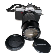 MINOLTA XG 1 35mm FILM CAMERA W/ PROMASTER SP MC ZOOM 52mm 80-200mm LENS