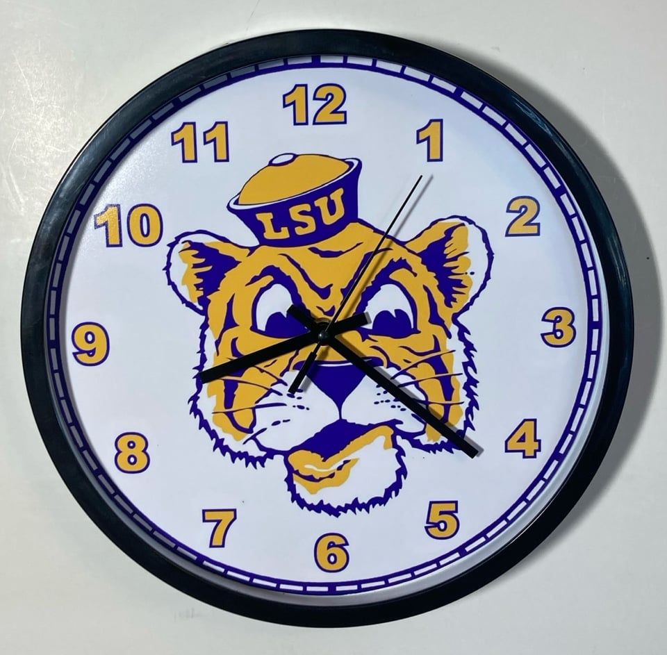 LSU Tigers nostalgic logo battery operated wall hanging clock