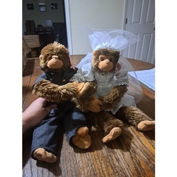 Vintage 2002 Fiesta Bride Groom Monkey Couple Wedding Bridal Formalwear Monkeys