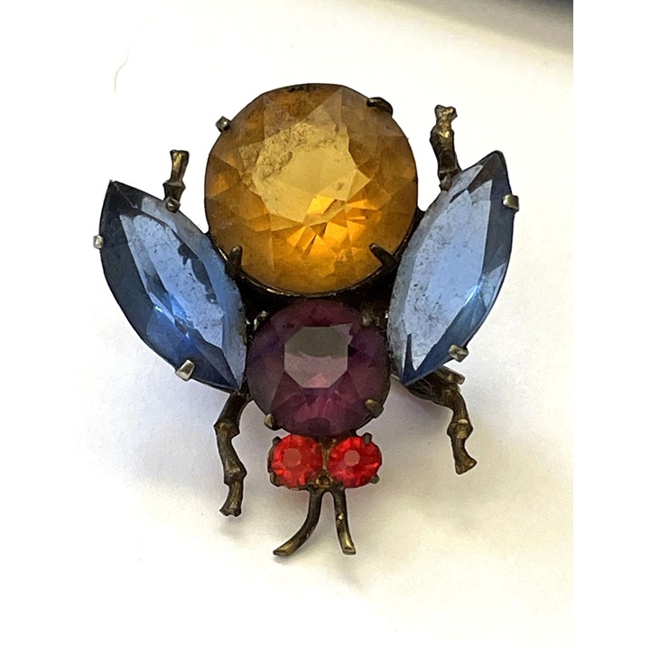 Vintage Insect Brooch With Colorful Glass Stones
