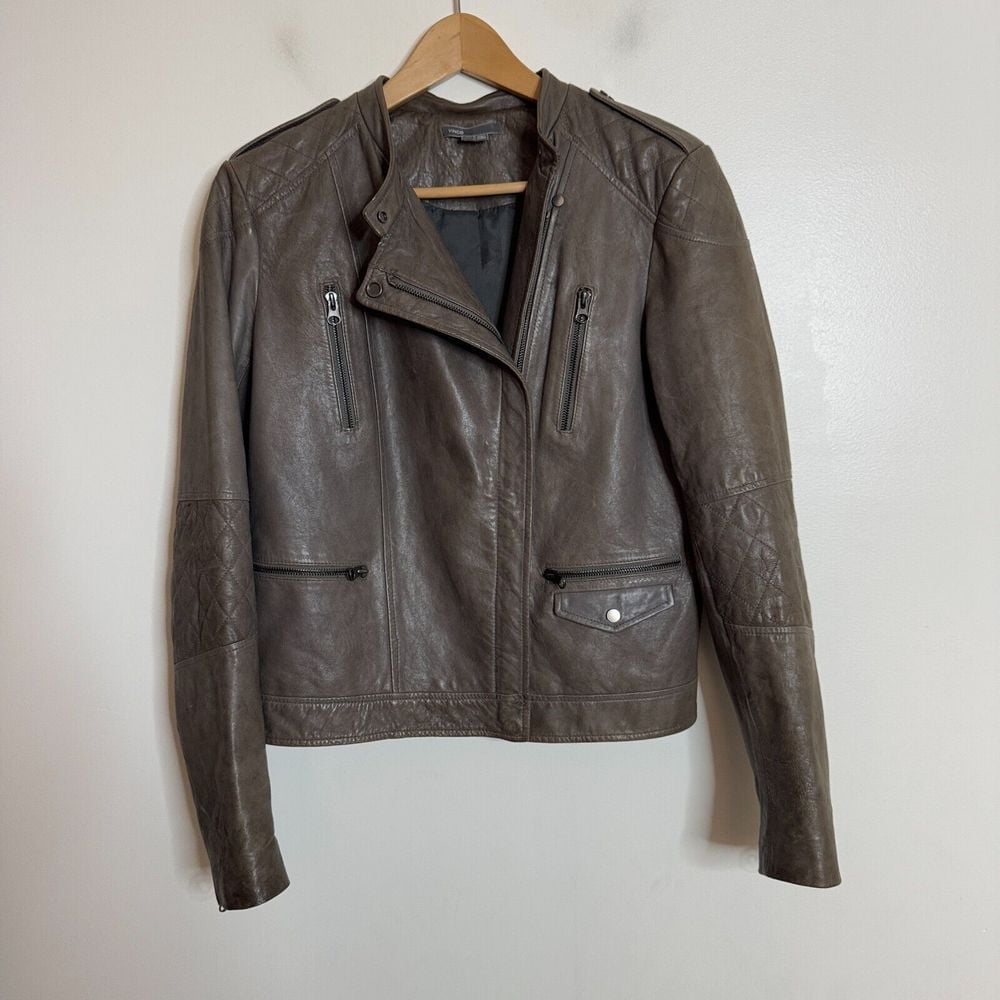 Vince Leather Jacket Womens Medium Moto Brown
