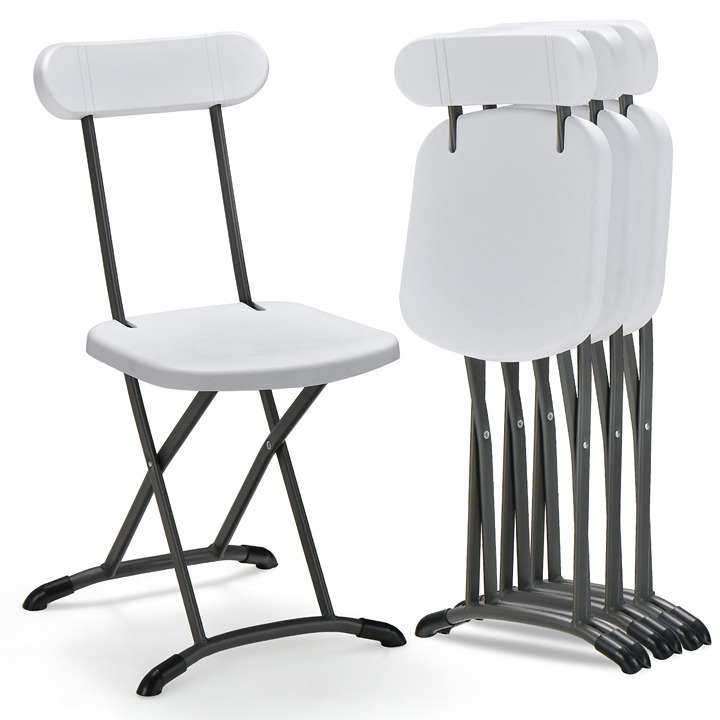 4-Pack Folding Chair w/ Metal Curved Feet Wide Seat & Ergonomic Backrest White
