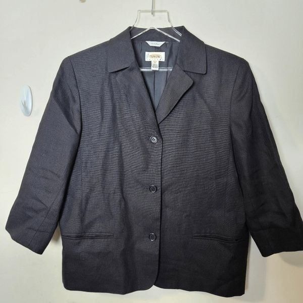 Talbots 100% Linen 3 Button Blazer Jacket Womens Black Size 14