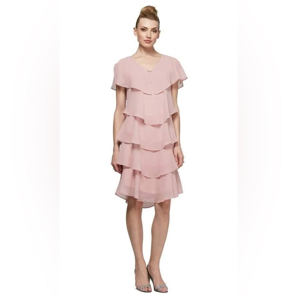Size SL Fashions 1175251 Tiered Rhinestone Short Formal Dress in Faded Rose