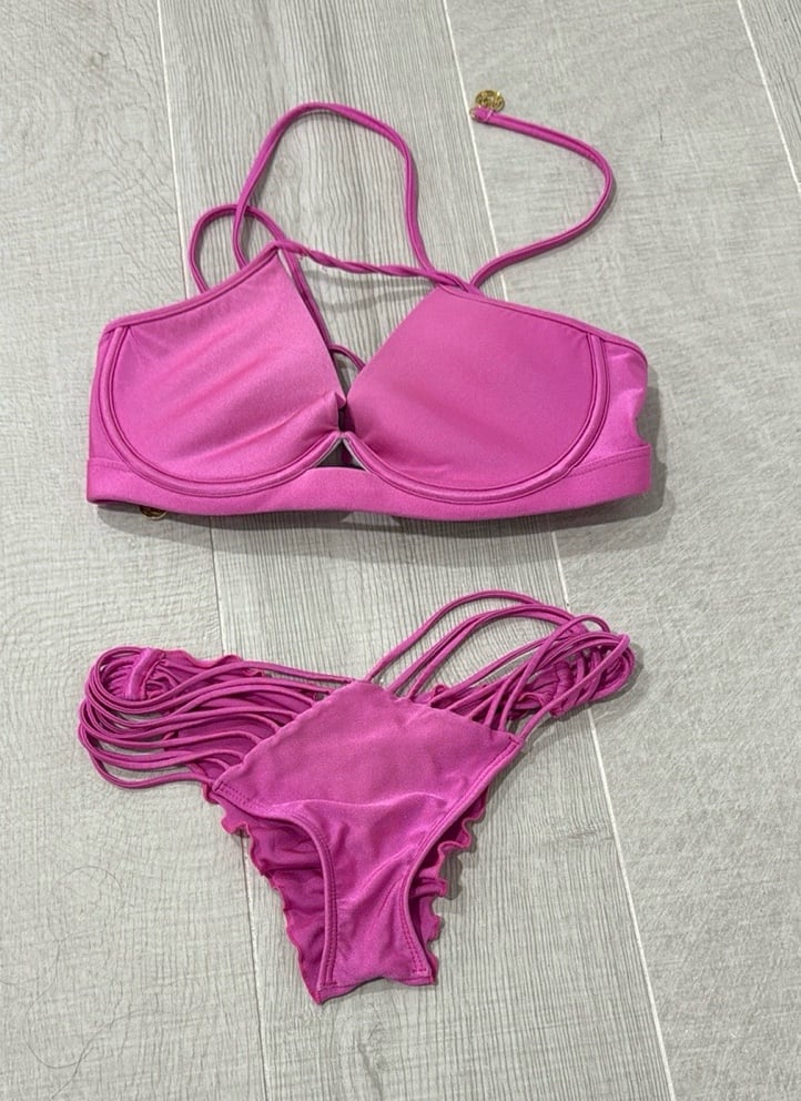 Luli Fama Underwire Top + Strappy Brazilian Ruched Back Bottoms