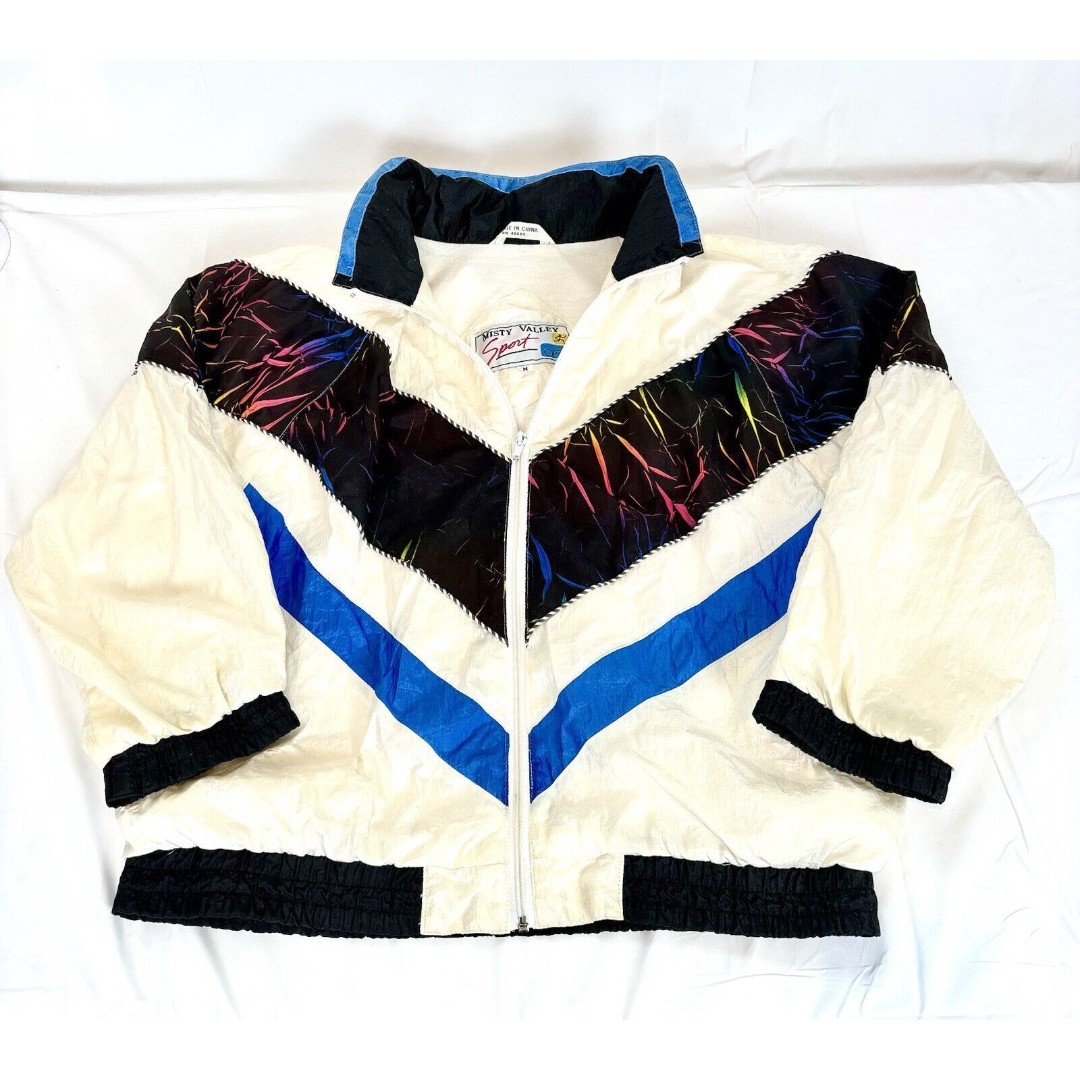 Vintage 90s Misty Valley Sport Women’s Color Block Jacket White Black Size M