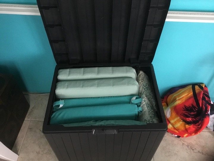 30 Gallon Resin Outdoor Storage Box and Patio Furniture Side Table for Pool