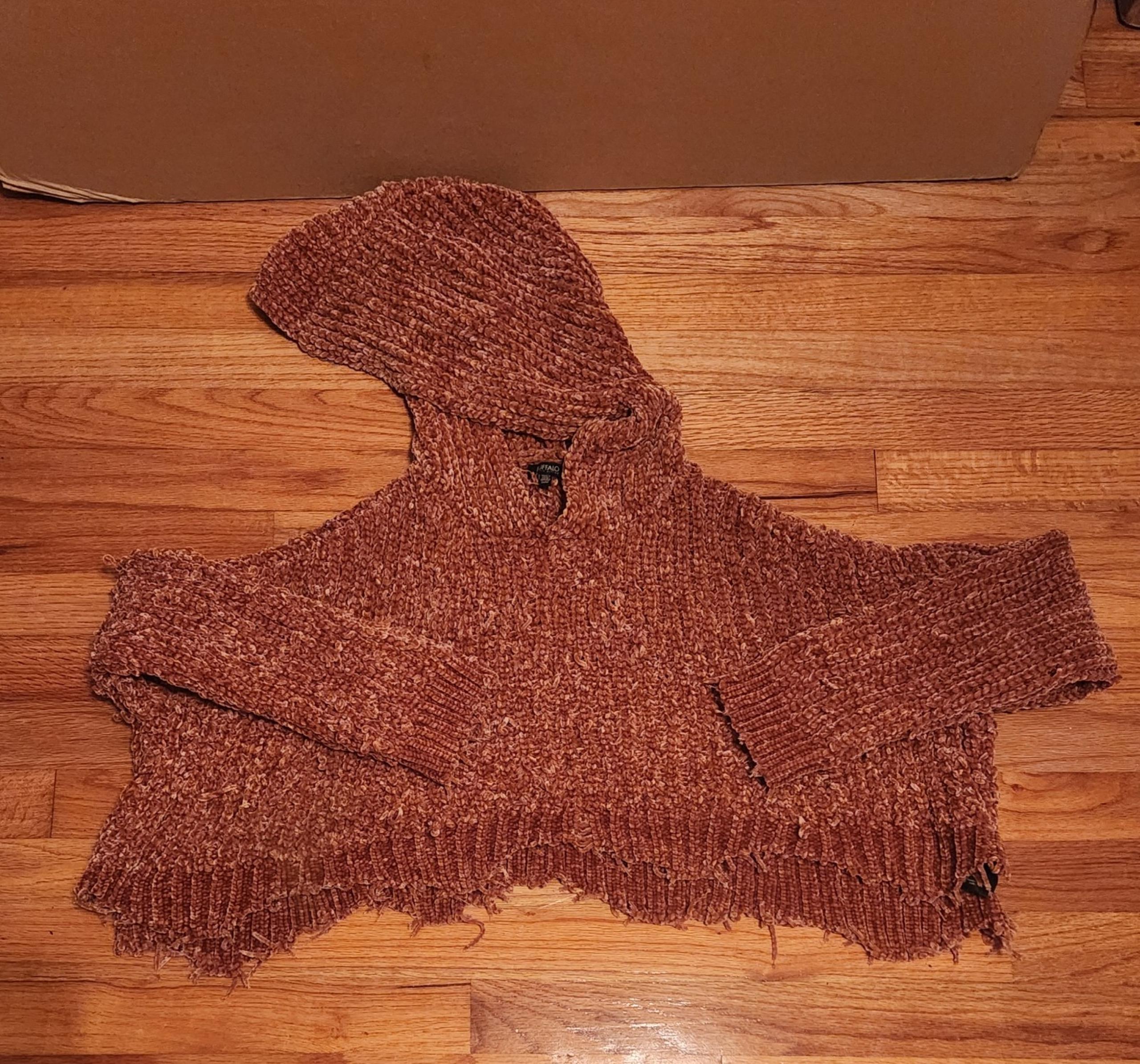 **Buffalo David Bitton Hooded Cropped Knitted Fringe Sweater**Size Medium