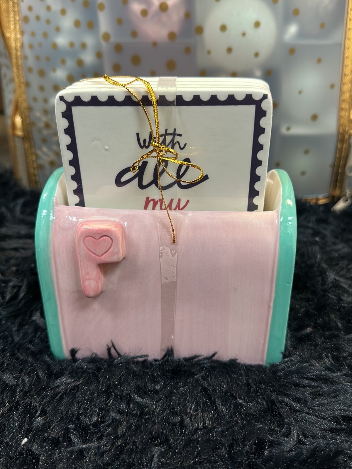 Valentines love letter mail box coasters with caddy