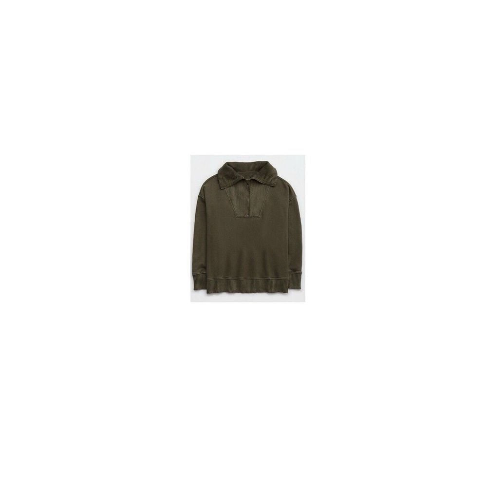 Aerie Womens Down-to-earth Quarter Zip Sweatshirt Nomad Olive Size Medium