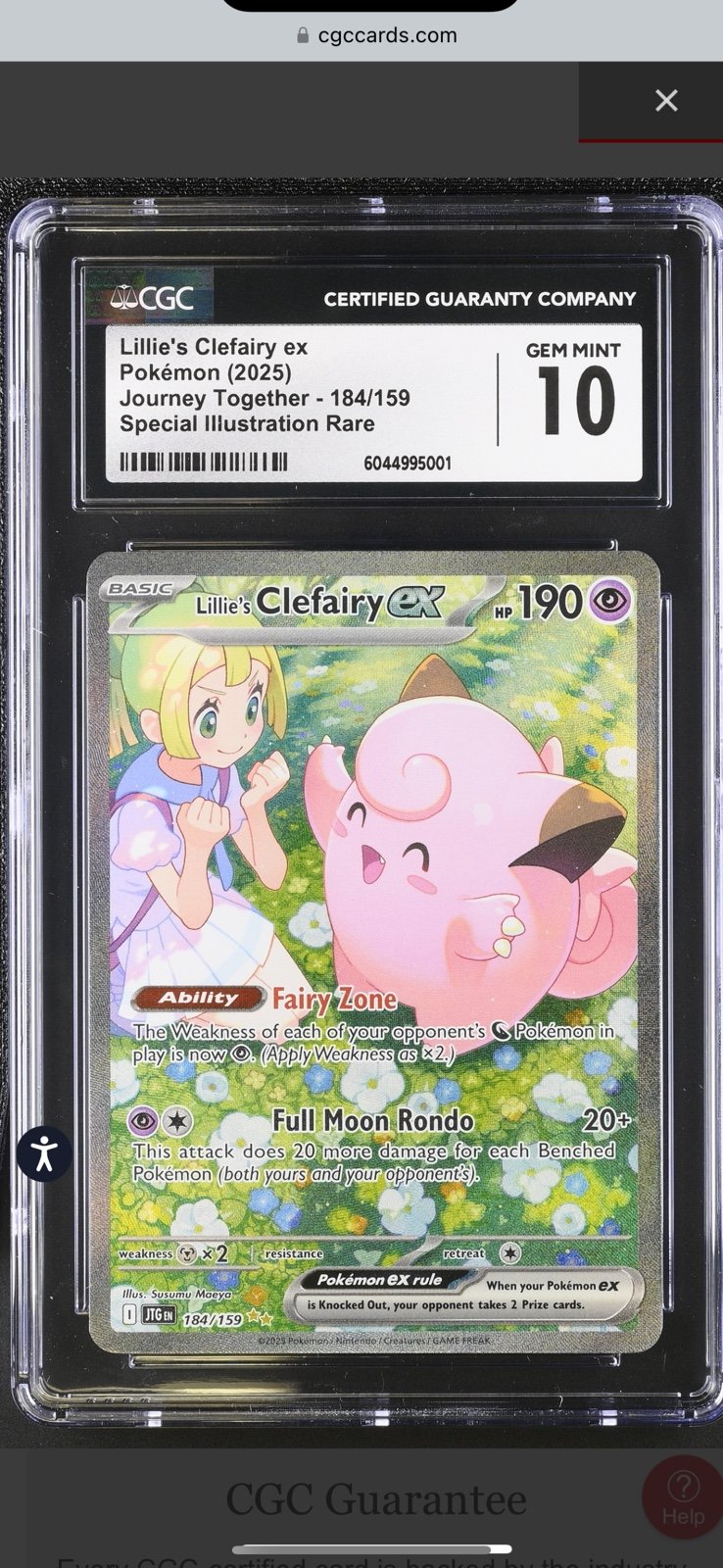 Pokemon Lillie's Clefairy Journey Together CGC 10