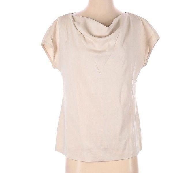 St. John Cream Wool Blend Waterfall Neck Short Sleeve Top - Small / S