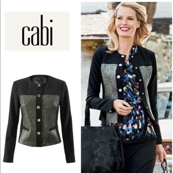 Cabi Blazer Jacket Career Office Button Front Gray Black MD