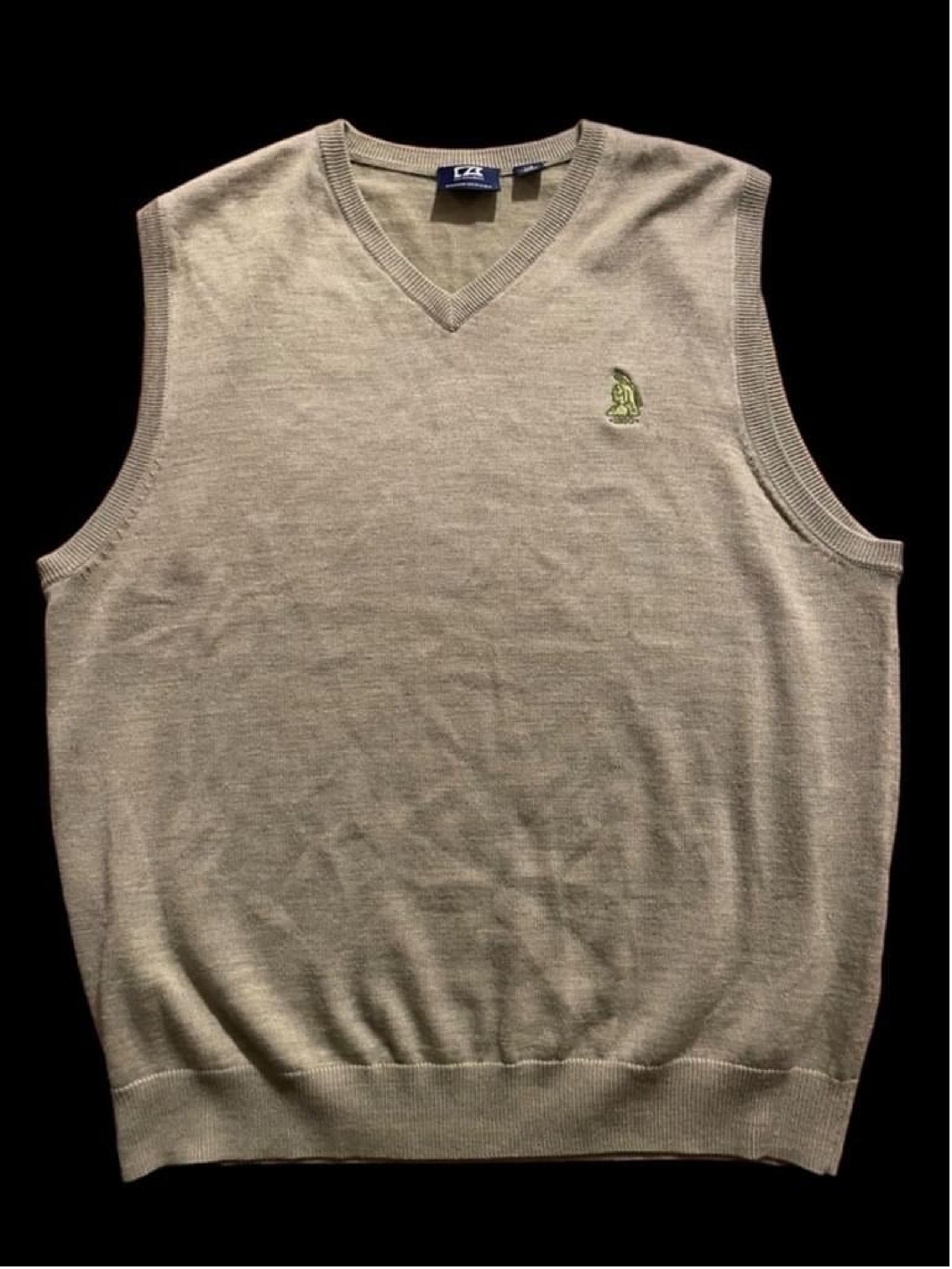 Size L green Cutter & Buck Sweater Vest Native American 1920 emblem Merino wool