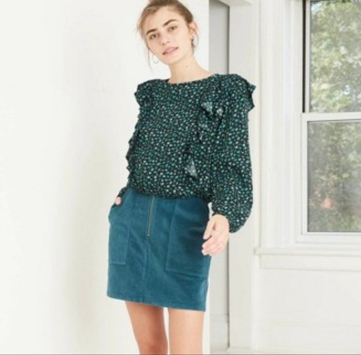 Floral Print Long Sleeve Ruffle Blouse -
