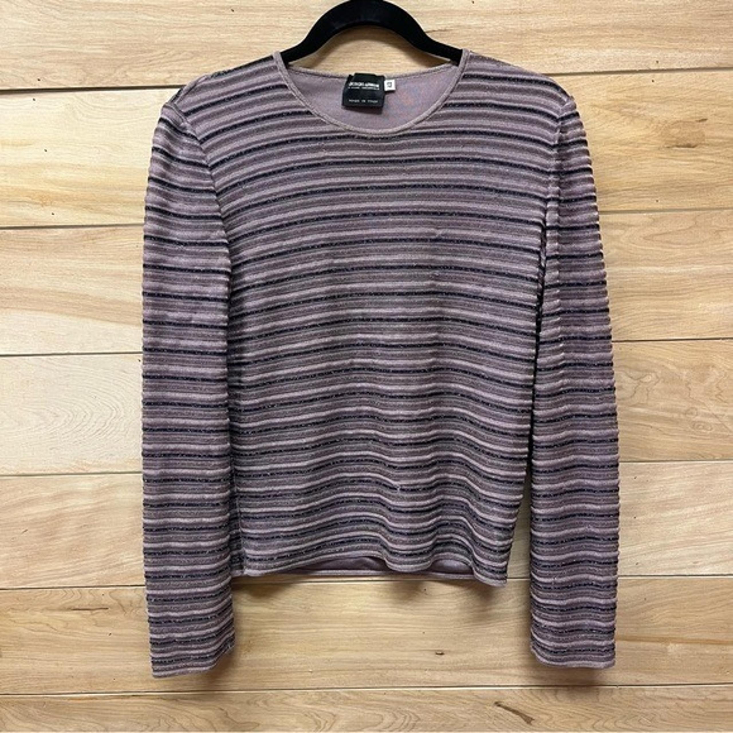 Giorgio Armani made in Italy striped open knit metallic scoop neck long sleeve