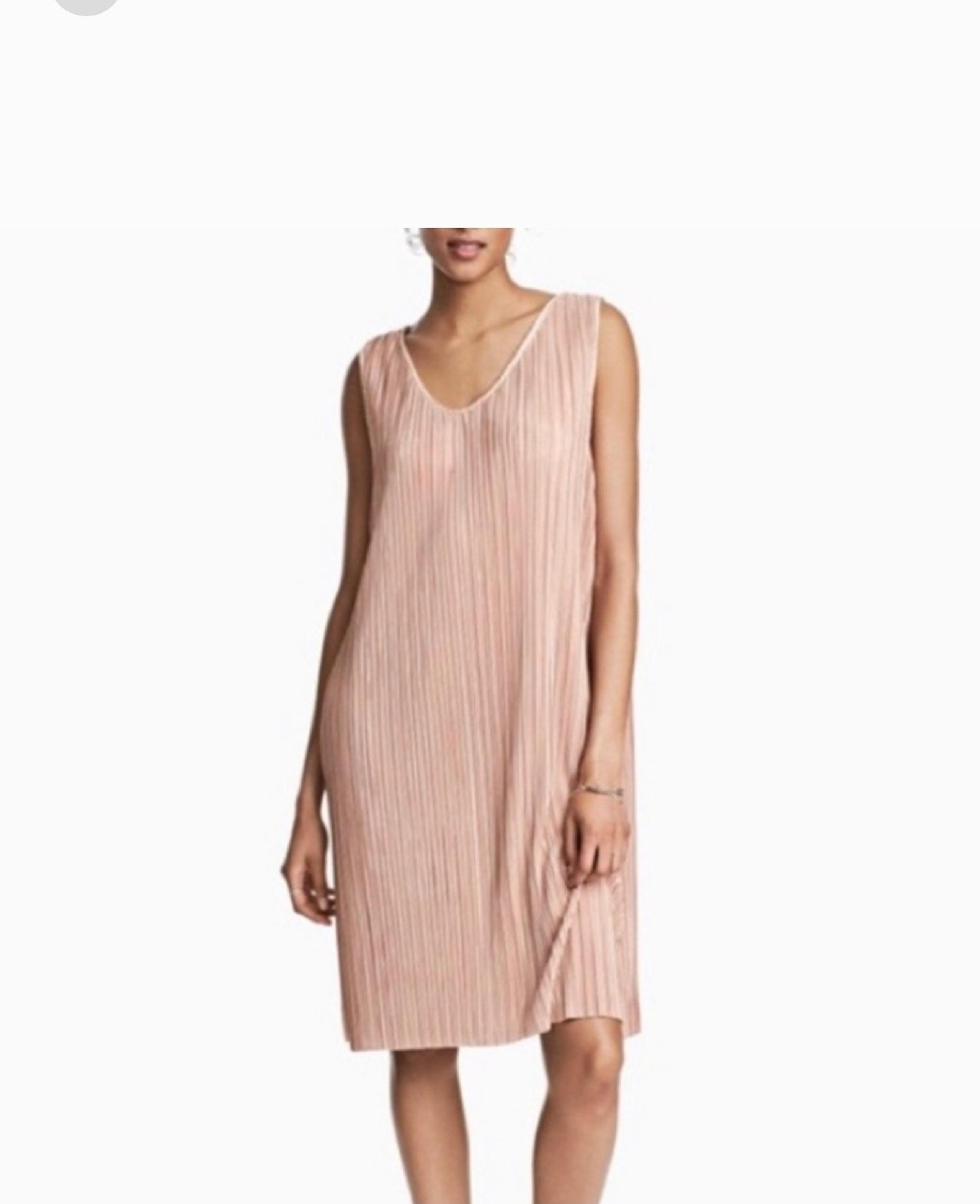 H&M Women Size S Rose Gold Shimmer Crinkle Ribbed Sleeveless Shine Midi Dress