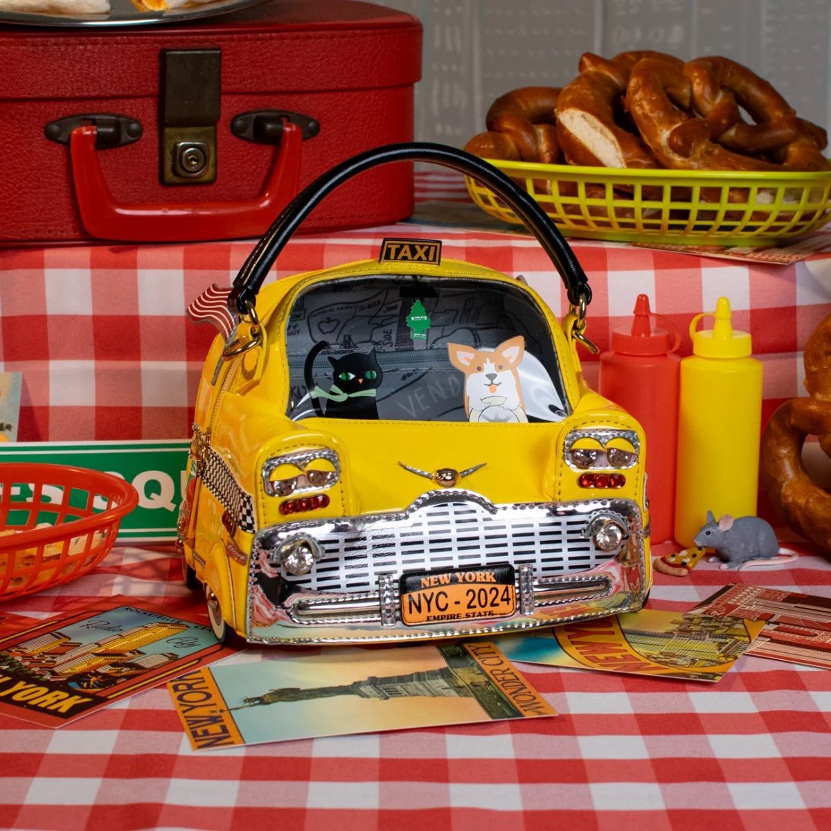 Vendura cat and Corgi taxi handbag