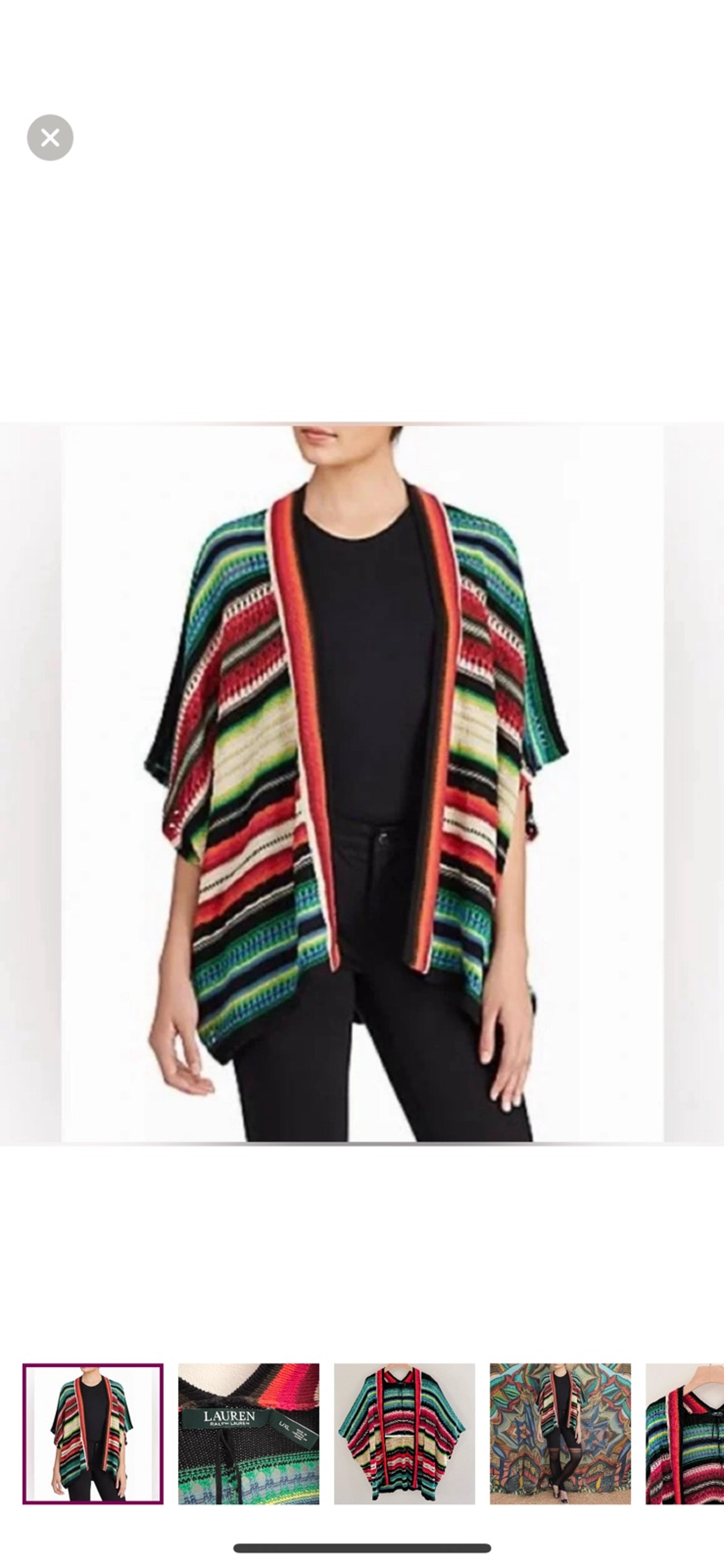 Lauren Ralph Lauren Southwest Linen Blend Open Knit Cardigan Sz Large XL Boho