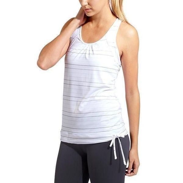 Athleta Multi Stripe Tinker Tank 2 Bright White Size Large Build In Bra 215041