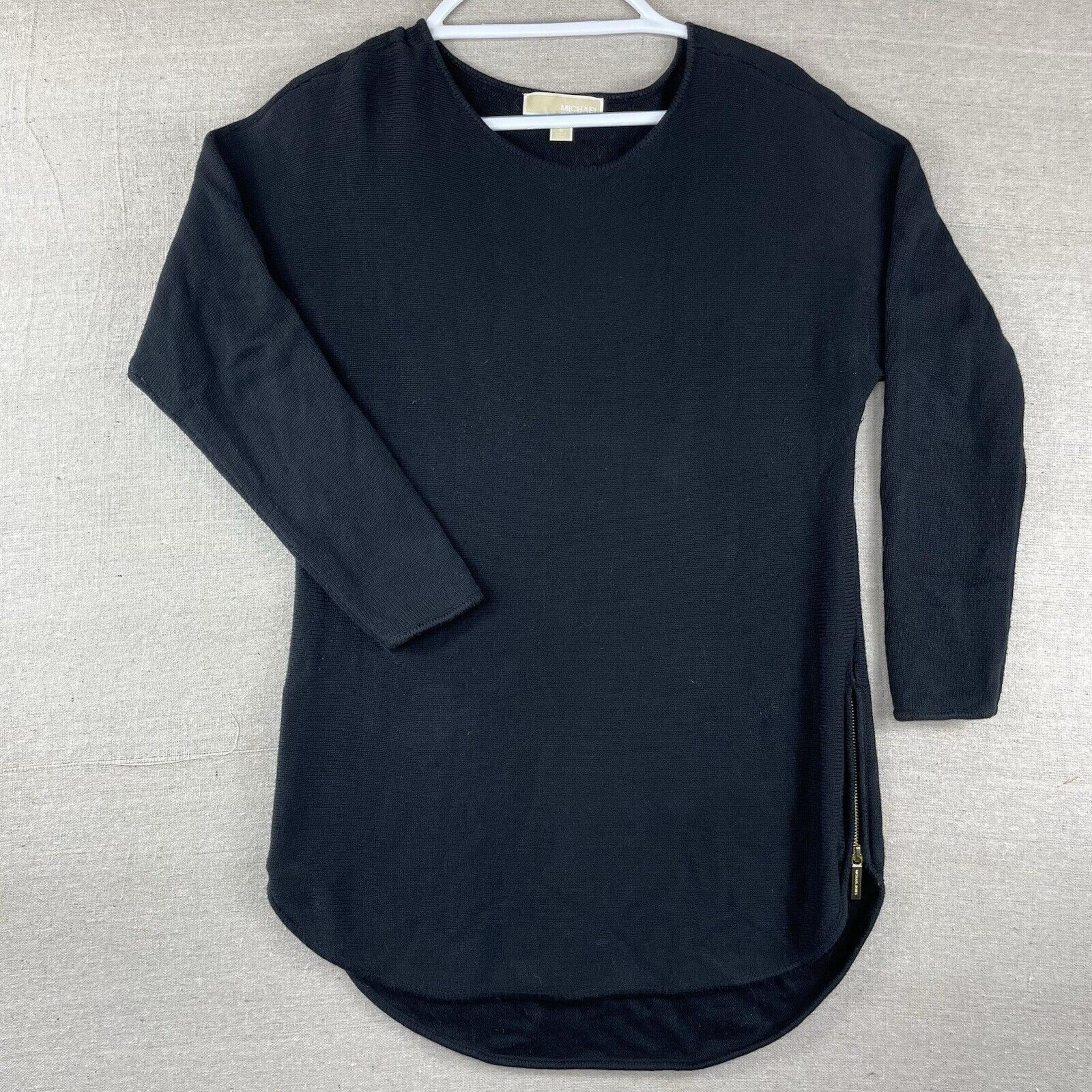 Michael Kors Sweater Small Black Crew Neck Pullover Thermal Woven Crew Neck