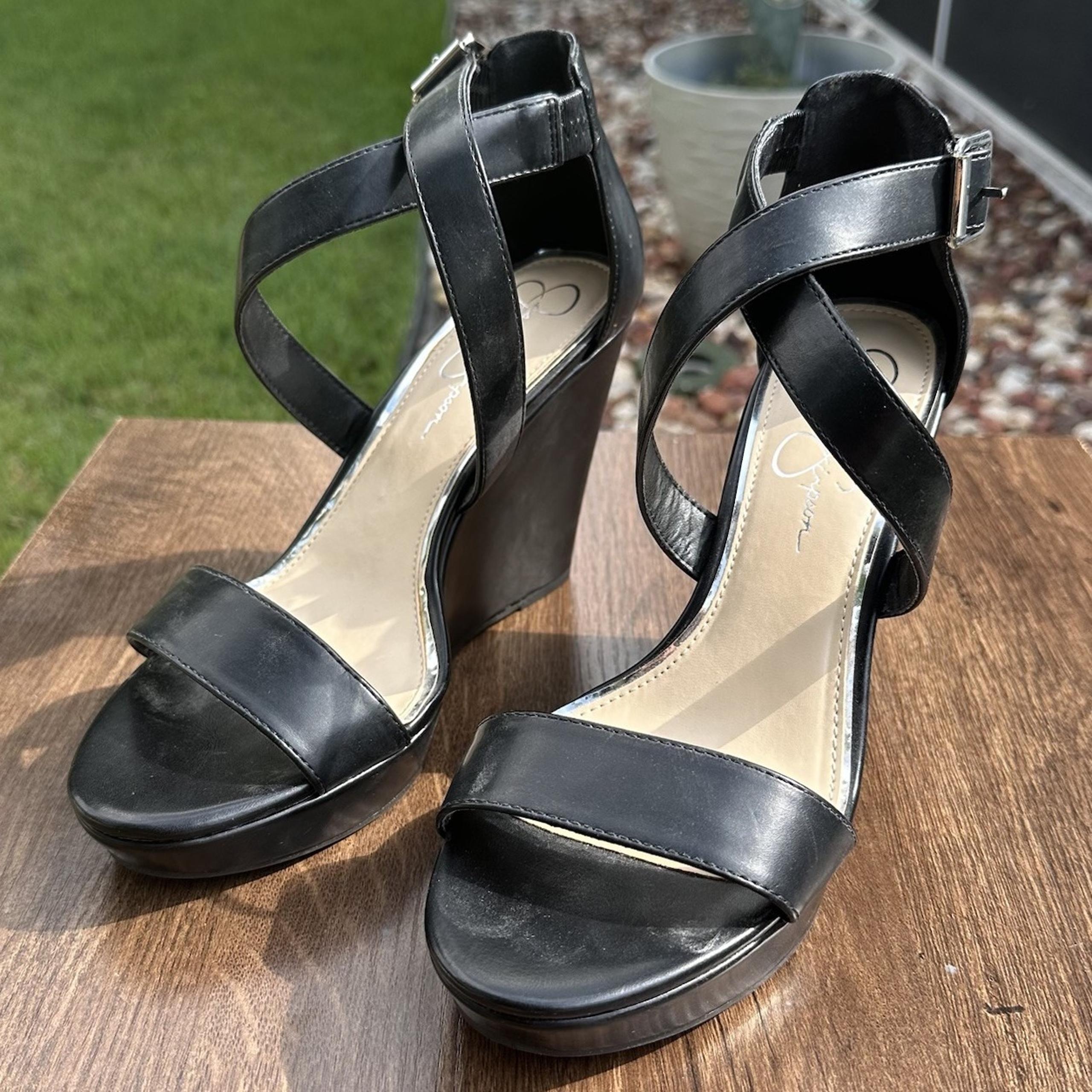 Jessica Simpson Jinxxi Wedge Sandals Womens Black Size 10 M Summer Party