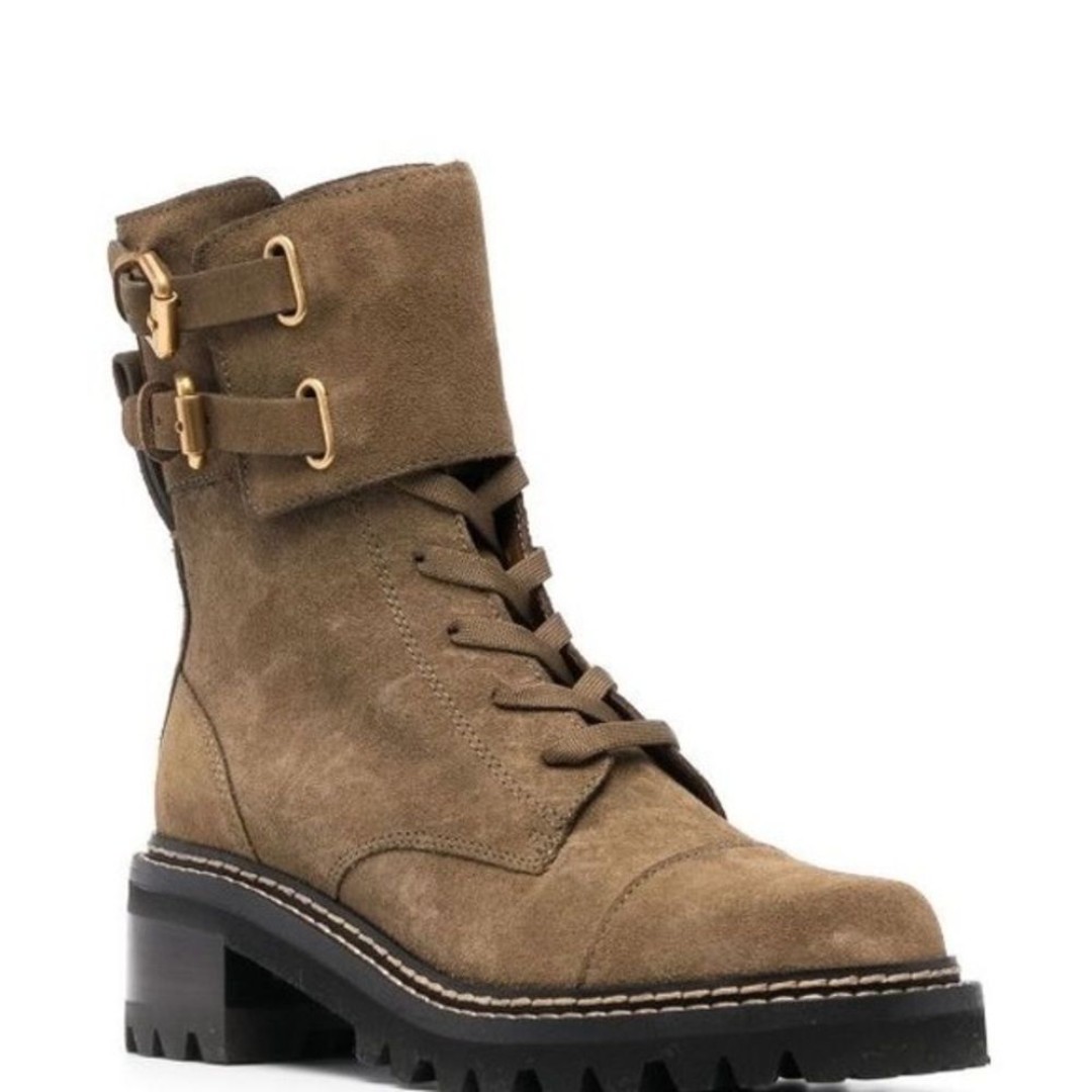 see by chloé women’s biker moto boots khaki suede leather mallory boot